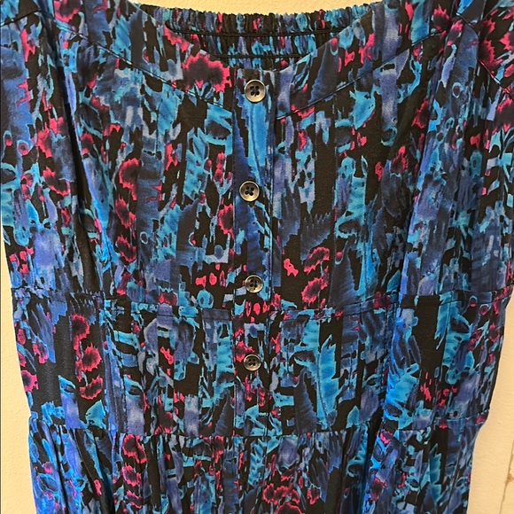 Floral Blue and Red Spaghetti Strap Dress with Pockets - Picture 2 of 6
